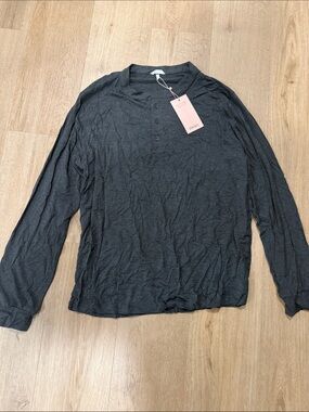 Eberjey Charcoal Gray Long Sleeve Henry long PJ shirt